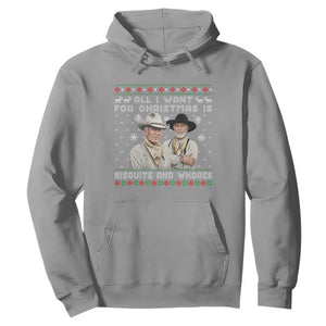Funny Western Christmas Cowboy Humor Hoodie All I Want for Christmas Is Biscuits and Whores TS02 Sport Gray Print Your Wear