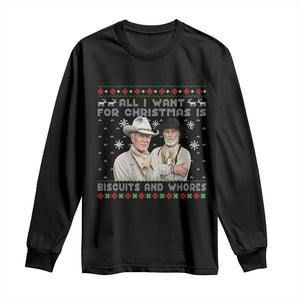 Funny Western Christmas Cowboy Humor Long Sleeve Shirt All I Want for Christmas Is Biscuits and Whores TS02 Black Print Your Wear