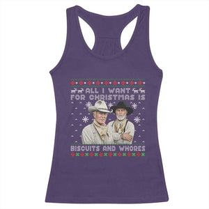 Funny Western Christmas Cowboy Humor Racerback Tank Top All I Want for Christmas Is Biscuits and Whores TS02 Purple Print Your Wear