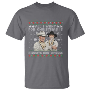 Funny Western Christmas Cowboy Humor T Shirt All I Want for Christmas Is Biscuits and Whores TS02 Charcoal Print Your Wear
