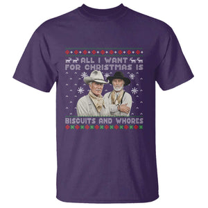 Funny Western Christmas Cowboy Humor T Shirt All I Want for Christmas Is Biscuits and Whores TS02 Purple Print Your Wear