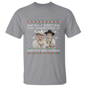 Funny Western Christmas Cowboy Humor T Shirt All I Want for Christmas Is Biscuits and Whores TS02 Sport Gray Print Your Wear