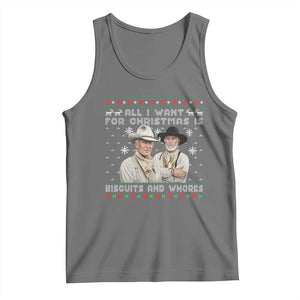 Funny Western Christmas Cowboy Humor Tank Top All I Want for Christmas Is Biscuits and Whores TS02 Black Heather Print Your Wear
