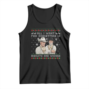 Funny Western Christmas Cowboy Humor Tank Top All I Want for Christmas Is Biscuits and Whores TS02 Black Print Your Wear