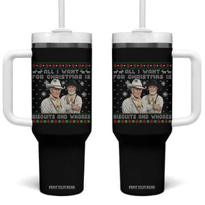 Funny Western Christmas Cowboy Humor Tumbler With Handle All I Want for Christmas Is Biscuits and Whores TS02 One Size: 40 oz Black Print Your Wear