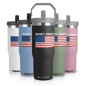 Quiet Piggy Patriotic Meme Flip Straw Tumbler Satirical USA Flag Free Speech TS02 Print Your Wear