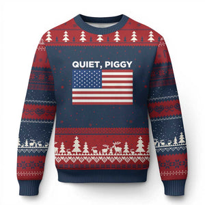 Quiet Piggy Patriotic Meme Ugly Christmas Sweater Satirical USA Flag Free Speech TS02 Navy Red Print Your Wear