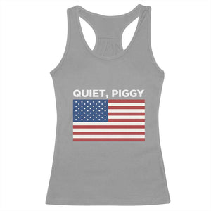 Quiet Piggy Patriotic Meme Racerback Tank Top Satirical USA Flag Free Speech TS02 Sport Gray Print Your Wear