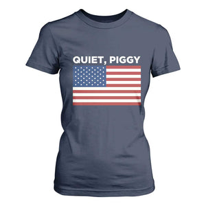 Quiet Piggy Patriotic Meme T Shirt For Women Satirical USA Flag Free Speech TS02 Navy Print Your Wear