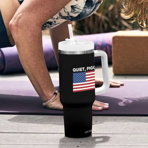 Quiet Piggy Patriotic Meme Tumbler With Handle Satirical USA Flag Free Speech TS02 Print Your Wear