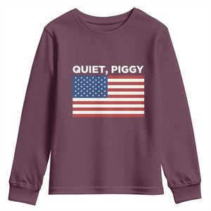 Quiet Piggy Patriotic Meme Youth Sweatshirt Satirical USA Flag Free Speech TS02 Maroon Print Your Wear