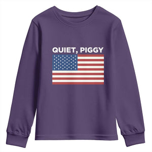 Quiet Piggy Patriotic Meme Youth Sweatshirt Satirical USA Flag Free Speech TS02 Purple Print Your Wear