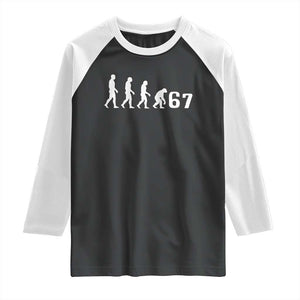 Funny 67 Reverse Evolution Raglan Shirt Sarcastic Six Seven Meme TS02 Black White Print Your Wear
