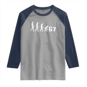 Funny 67 Reverse Evolution Raglan Shirt Sarcastic Six Seven Meme TS02 Sport Gray Navy Print Your Wear