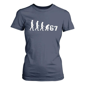 Funny 67 Reverse Evolution T Shirt For Women Sarcastic Six Seven Meme TS02 Navy Print Your Wear