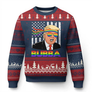 Rainbow Bubba Trump Viral Meme Ugly Christmas Sweater Funny Pride Parody American LGBTQ Flag TS02 Navy Red Print Your Wear
