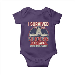 I Survived the 2025 Shutdown Baby Onesie Funny Government Closure Parody Political Humor TS02 Purple Print Your Wear