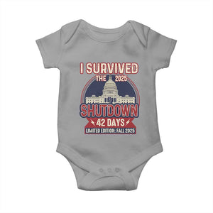 I Survived the 2025 Shutdown Baby Onesie Funny Government Closure Parody Political Humor TS02 Sport Gray Print Your Wear
