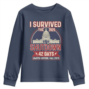I Survived the 2025 Shutdown Youth Sweatshirt Funny Government Closure Parody Political Humor TS02 Navy Print Your Wear