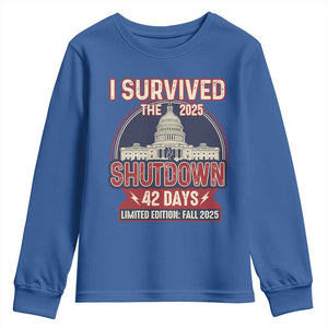 I Survived the 2025 Shutdown Youth Sweatshirt Funny Government Closure Parody Political Humor TS02 Royal Blue Print Your Wear