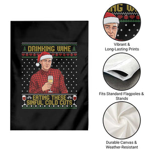 Funny Ed Gein Christmas Meme Garden Flag Drinking Wine Eating This Sinful Cold Cuts Viral Scene Naughty Holiday TS02 Print Your Wear