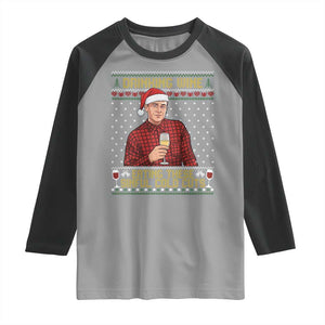 Funny Ed Gein Christmas Meme Raglan Shirt Drinking Wine Eating This Sinful Cold Cuts Viral Scene Naughty Holiday TS02 Sport Gray Black Print Your Wear