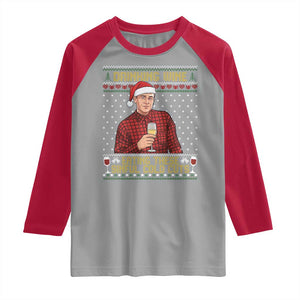 Funny Ed Gein Christmas Meme Raglan Shirt Drinking Wine Eating This Sinful Cold Cuts Viral Scene Naughty Holiday TS02 Sport Gray Red Print Your Wear