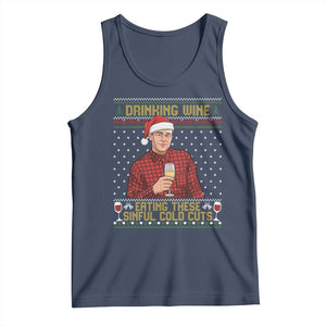 Funny Ed Gein Christmas Meme Tank Top Drinking Wine Eating This Sinful Cold Cuts Viral Scene Naughty Holiday - Print Your Wear