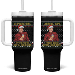 Funny Ed Gein Christmas Meme Tumbler With Handle Drinking Wine Eating This Sinful Cold Cuts Viral Scene Naughty Holiday TS02 One Size: 40 oz Black Print Your Wear