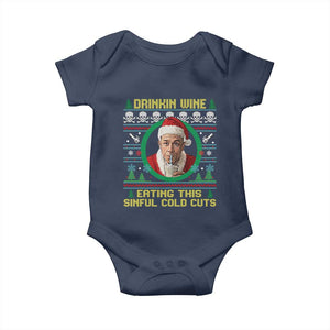 Funny Ed Gein Horror Christmas Meme Baby Onesie Drinking Wine Eating This Sinful Cold Cuts Viral Scene TS02 Navy Print Your Wear
