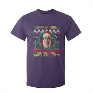 Funny Ed Gein Horror Christmas Meme T Shirt For Kid Drinking Wine Eating This Sinful Cold Cuts Viral Scene TS02 Purple Print Your Wear