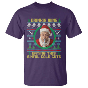 Funny Ed Gein Horror Christmas Meme T Shirt Drinking Wine Eating This Sinful Cold Cuts Viral Scene TS02 Purple Print Your Wear