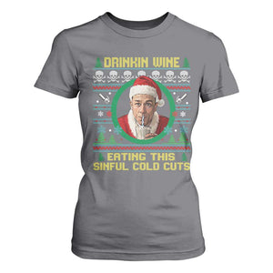 Funny Ed Gein Horror Christmas Meme T Shirt For Women Drinking Wine Eating This Sinful Cold Cuts Viral Scene - Print Your Wear