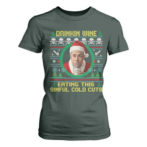 Funny Ed Gein Horror Christmas Meme T Shirt For Women Drinking Wine Eating This Sinful Cold Cuts Viral Scene - Print Your Wear