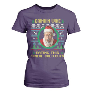 Funny Ed Gein Horror Christmas Meme T Shirt For Women Drinking Wine Eating This Sinful Cold Cuts Viral Scene - Print Your Wear