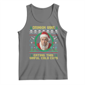 Funny Ed Gein Horror Christmas Meme Tank Top Drinking Wine Eating This Sinful Cold Cuts Viral Scene TS02 Black Heather Print Your Wear