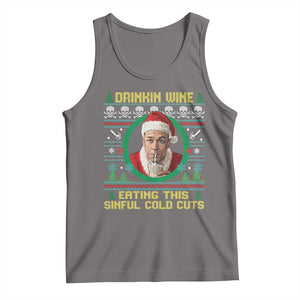 Funny Ed Gein Horror Christmas Meme Tank Top Drinking Wine Eating This Sinful Cold Cuts Viral Scene - Print Your Wear