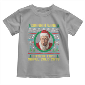 Funny Ed Gein Horror Christmas Meme Toddler T Shirt Drinking Wine Eating This Sinful Cold Cuts Viral Scene TS02 Sport Gray Print Your Wear