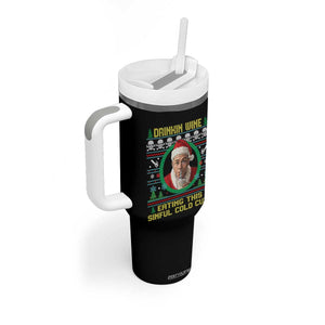 Funny Ed Gein Horror Christmas Meme Tumbler With Handle Drinking Wine Eating This Sinful Cold Cuts Viral Scene TS02 Print Your Wear
