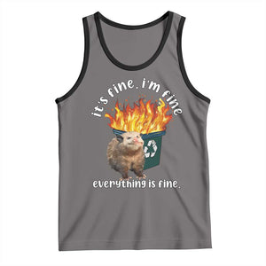 Funny Opossum Meme Tank Top It's Fine I'm Fine Everything Is Fine Dumpster Fire TS02 Deep Heather Black Print Your Wear