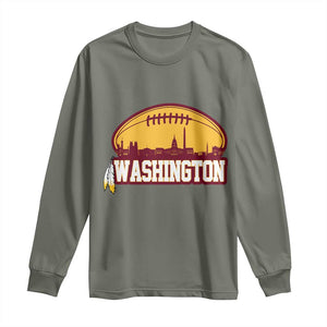 Washington Skyline Native American Feather Pride Long Sleeve Shirt Football Sports Fan TS02 Military Green Print Your Wear