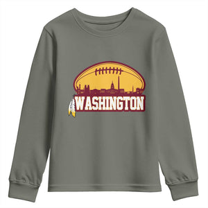 Washington Skyline Native American Feather Pride Youth Sweatshirt Football Sports Fan TS02 Military Green Print Your Wear