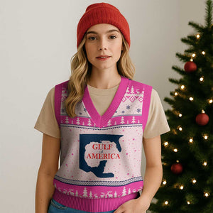 Trump America's Gulf V-Neck Knit Sweater Vest North America Map TS02 Hot Pink Print Your Wear