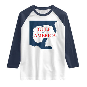 Trump America's Gulf Raglan Shirt North America Map TS02 White Navy Print Your Wear