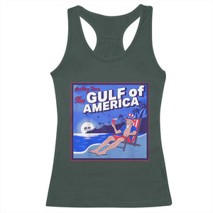 Trump America's Gulf Racerback Tank Top Greeting from the Patriot Uncle Sam TS02 Dark Forest Green Print Your Wear
