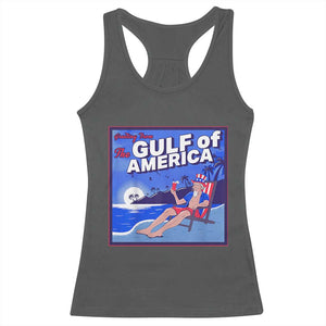 Trump America's Gulf Racerback Tank Top Greeting from the Patriot Uncle Sam TS02 Dark Heather Print Your Wear