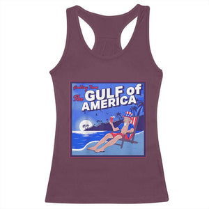 Trump America's Gulf Racerback Tank Top Greeting from the Patriot Uncle Sam TS02 Maroon Print Your Wear