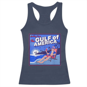 Trump America's Gulf Racerback Tank Top Greeting from the Patriot Uncle Sam TS02 Navy Print Your Wear