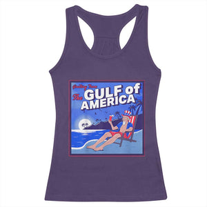 Trump America's Gulf Racerback Tank Top Greeting from the Patriot Uncle Sam TS02 Purple Print Your Wear