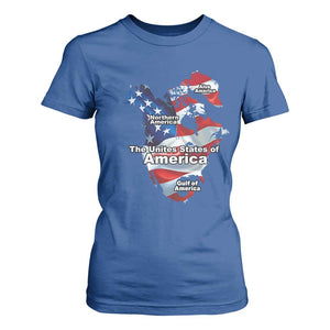 Trump America's Gulf T Shirt For Women Northen America Map American Flag TS02 Royal Blue Print Your Wear